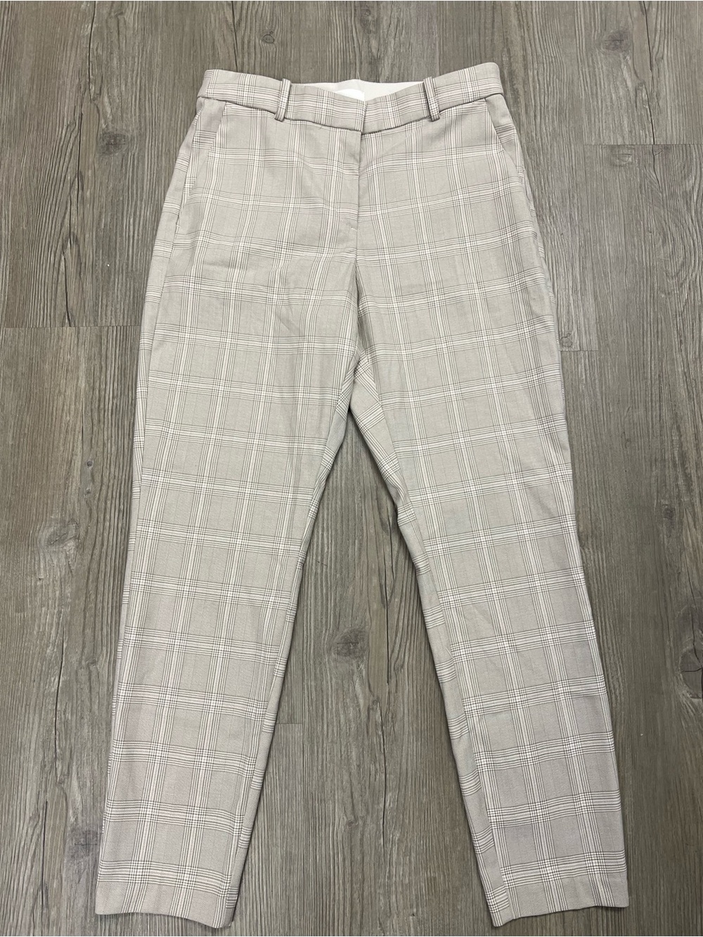 H&M Women's Size 10 Tan Beige Plaid Slim Fit Ankle Career Dress Pants